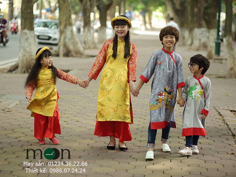 Áo dài Tấm Cám gấm Thượng Hải cho bé gái MX.72